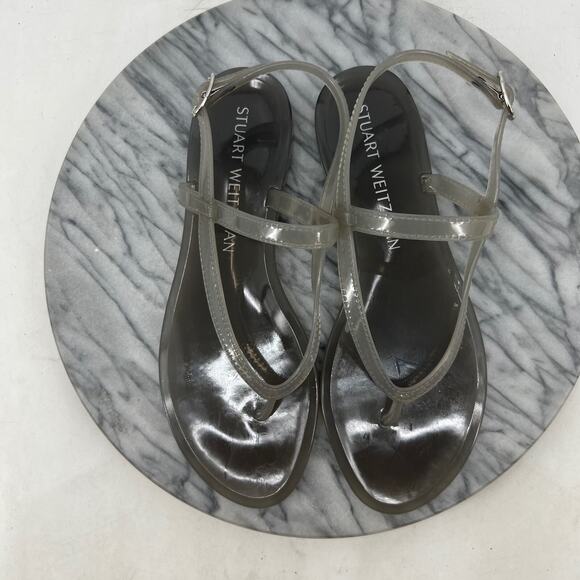 Stuart Weitzman Womens 9 Sandals Opaque Grey Summer Jelly Flat Thong Strappy - Picture 8 of 13